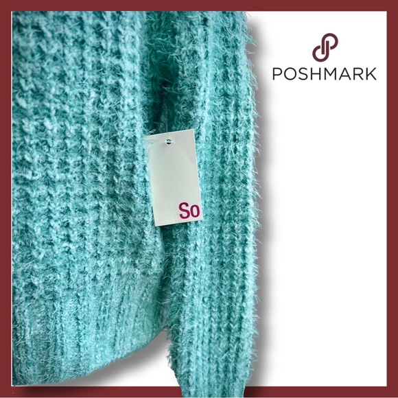 NWT SO Fuzzy Pullover Sweater in Mint Green Size Small - Picture 3 of 8